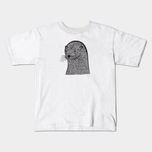 Otter Ink Art - cool detailed animal design - on white Kids T-Shirt